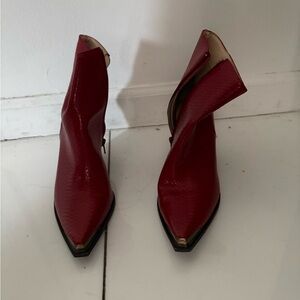 Women's Pointed Red Leather Ankle Boots